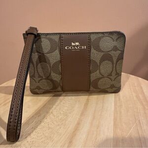 Coach Tan and Brown Signature Wristlet